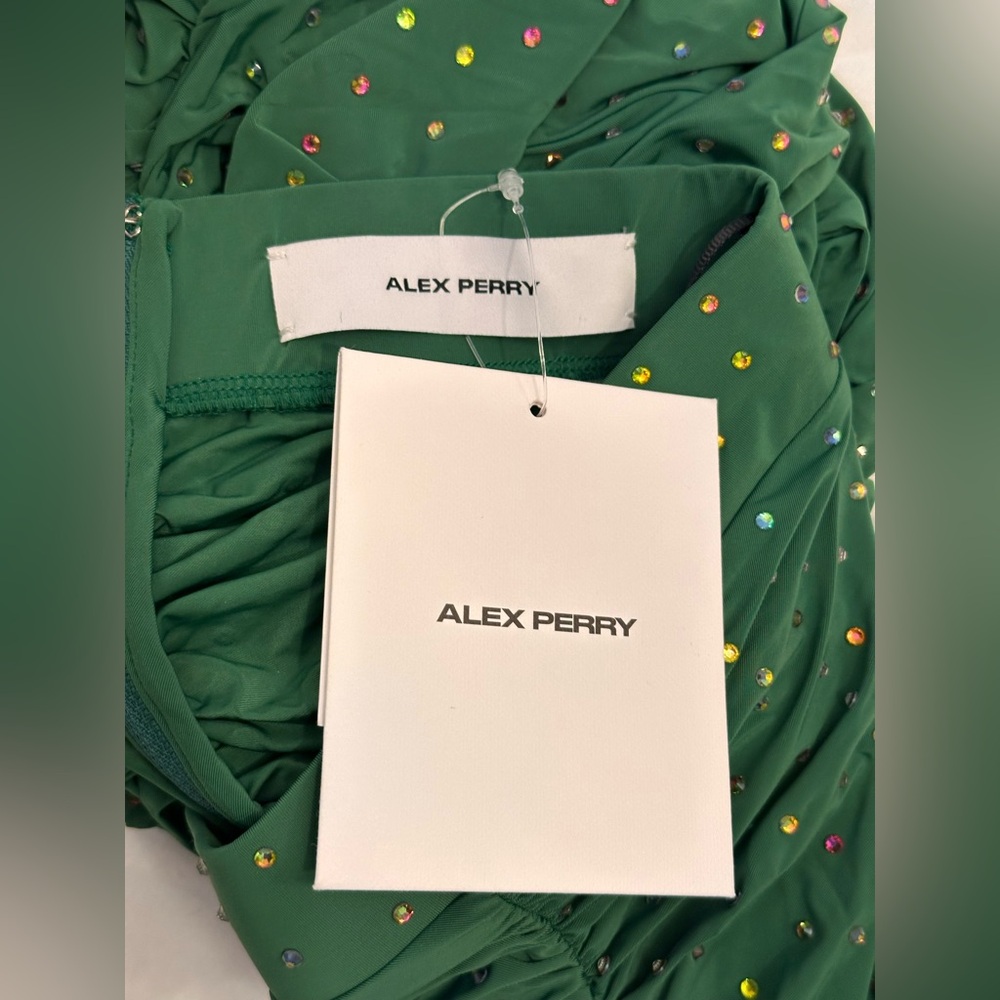 New NWT Alex Perry Ruched Crystal Skirt in Emerald embellished ruched bodycon - Picture 8 of 15